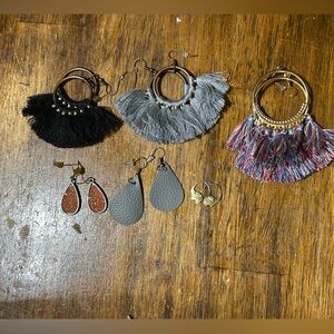 Assorted Fringe and Leather Earrings Set